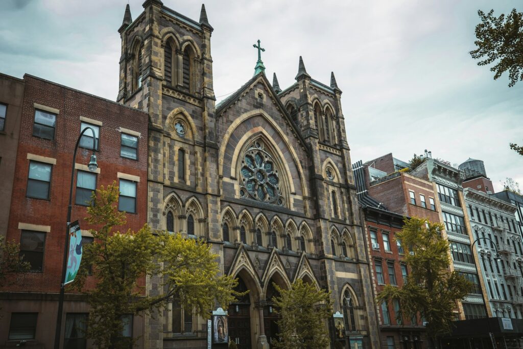 a large brick building with a clock tower