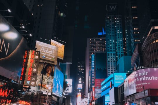 a city street at night