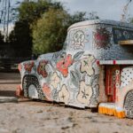 white red and blue floral car
