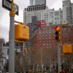 a traffic light sitting on the side of a road
